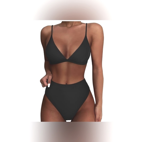 NWT- 🌴 black string bikini with full coverage high waist bottom size medium - Picture 1 of 5